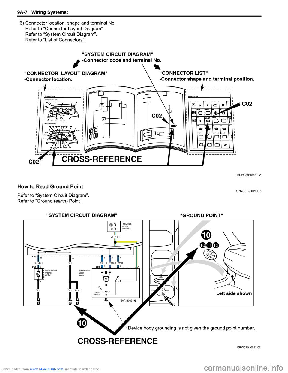 SUZUKI SWIFT 2008 2.G Service Workshop Manual Downloaded from www.Manualslib.com manuals search engine 9A-7 Wiring Systems: 
6) Connector location, shape and terminal No.Refer to “Connector Layout Diagram”.
Refer to “System Circuit Diagram