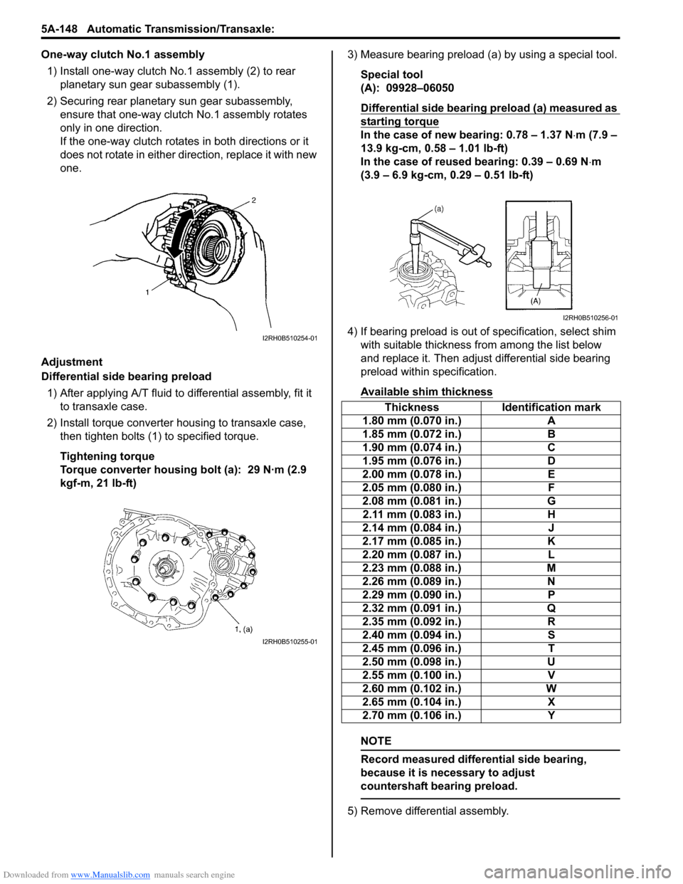 SUZUKI SWIFT 2005 2.G Service Workshop Manual Downloaded from www.Manualslib.com manuals search engine 5A-148 Automatic Transmission/Transaxle:
One-way clutch No.1 assembly1) Install one-way clutch No.1 assembly (2) to rear planetary sun gear s SUZUKI SWIFT 2005 2.G Service Workshop Manual Downloaded from www.Manualslib.com manuals search engine 5A-148 Automatic Transmission/Transaxle:
One-way clutch No.1 assembly1) Install one-way clutch No.1 assembly (2) to rear planetary sun gear s