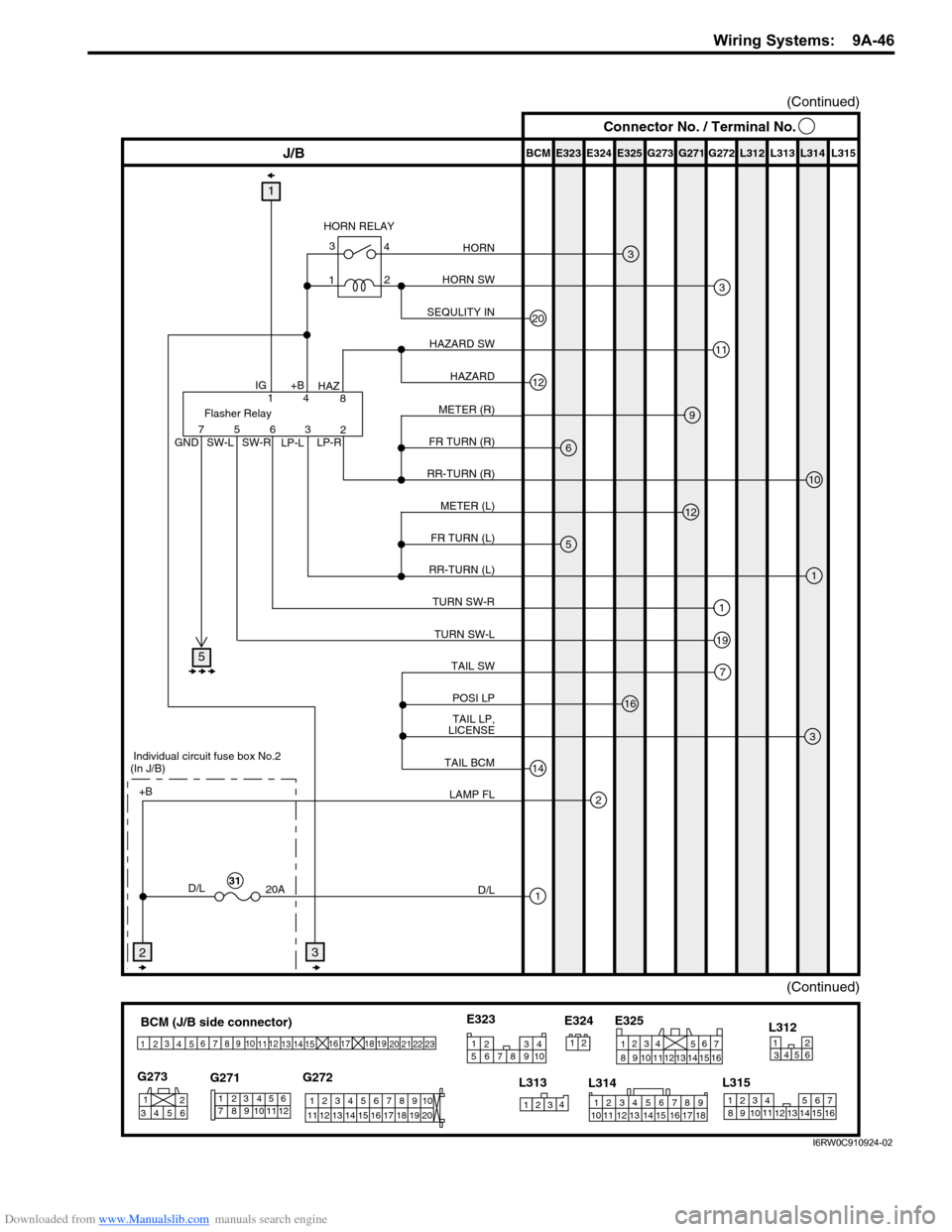 SUZUKI SX4 2006 1.G Service Workshop Manual Downloaded from www.Manualslib.com manuals search engine Wiring Systems:  9A-46
BCM (J/B side connector)
3
4
1
25
15 14 12
13 10
11 9 8 67
17
16182122 19
20
23
1234578 116
12 91034 652 1
G271 G273
G27