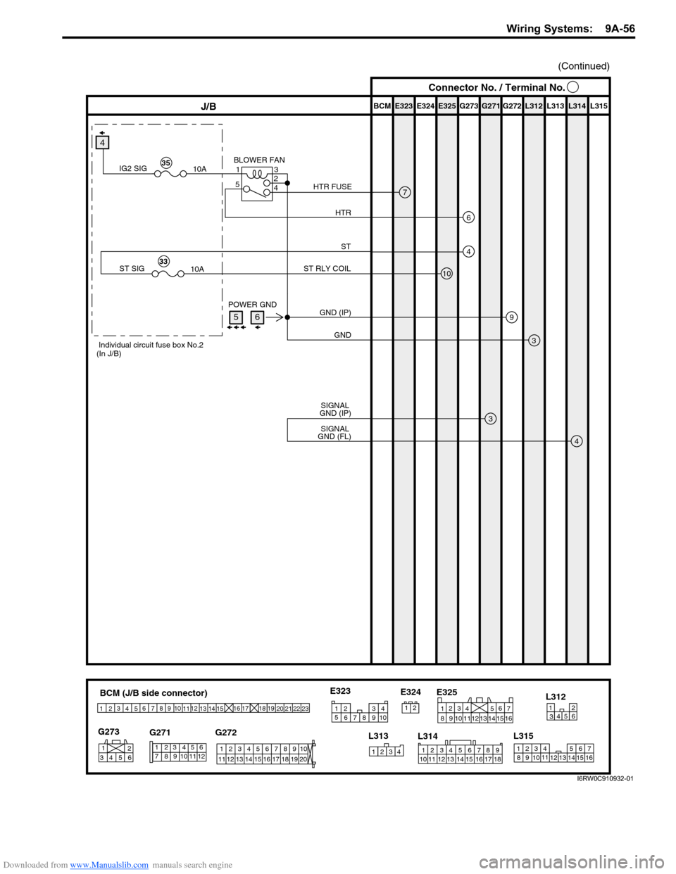 SUZUKI SX4 2006 1.G Service Workshop Manual Downloaded from www.Manualslib.com manuals search engine Wiring Systems:  9A-56
BCM (J/B side connector)
3
4
1
25
15 14 12
13 10
11 9 8 67
17
16182122 19
20
23
1234578 116
12 91034 652 1
G271 G273
G27