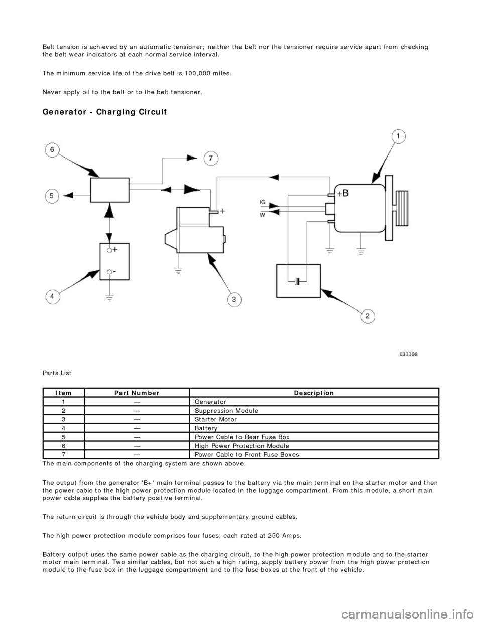 JAGUAR X308 1998 2.G Workshop Manual Belt tension is achieved by an automatic tensioner; neither the belt nor the tensioner require service apart from checking
the belt wear indicators at each normal service interval.
The minimum serv JAGUAR X308 1998 2.G Workshop Manual Belt tension is achieved by an automatic tensioner; neither the belt nor the tensioner require service apart from checking
the belt wear indicators at each normal service interval.
The minimum serv