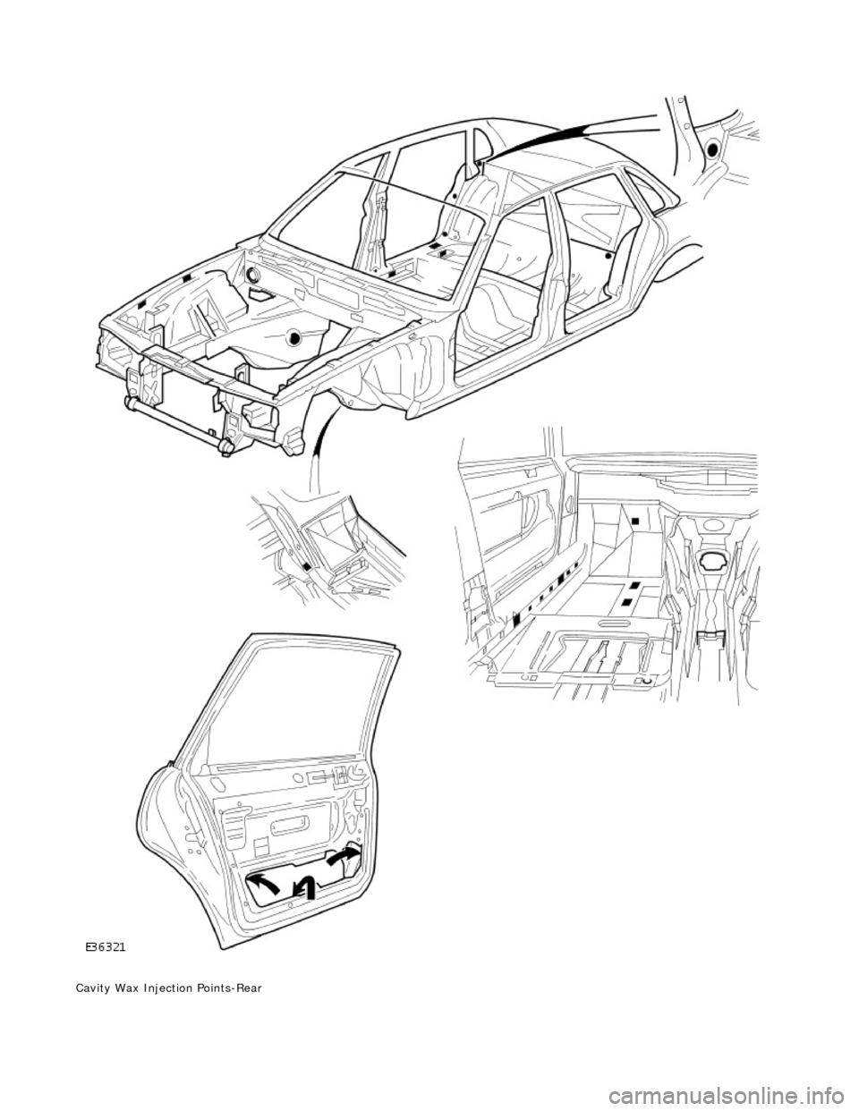 JAGUAR X308 1998 2.G Workshop Manual  
Cavity Wax Injection Points-Rear 
    