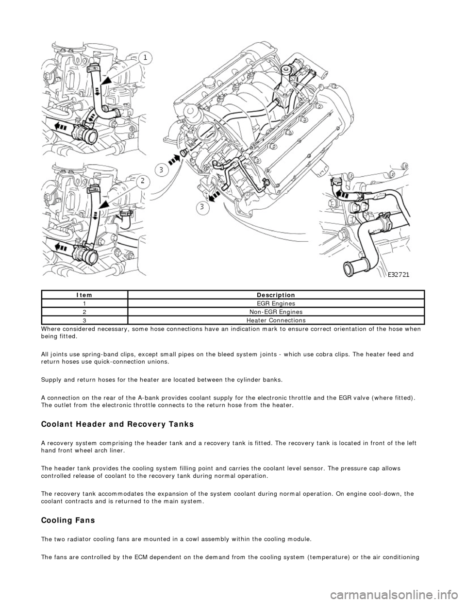 JAGUAR X308 1998 2.G Workshop Manual
Whe r
e considered necessary, some hose conn
ections have an indication mark to ensure correct orientation of the hose when
being fitted.
All joints use spring-band clips, except small pipes on t JAGUAR X308 1998 2.G Workshop Manual
Whe r
e considered necessary, some hose conn
ections have an indication mark to ensure correct orientation of the hose when
being fitted.
All joints use spring-band clips, except small pipes on t