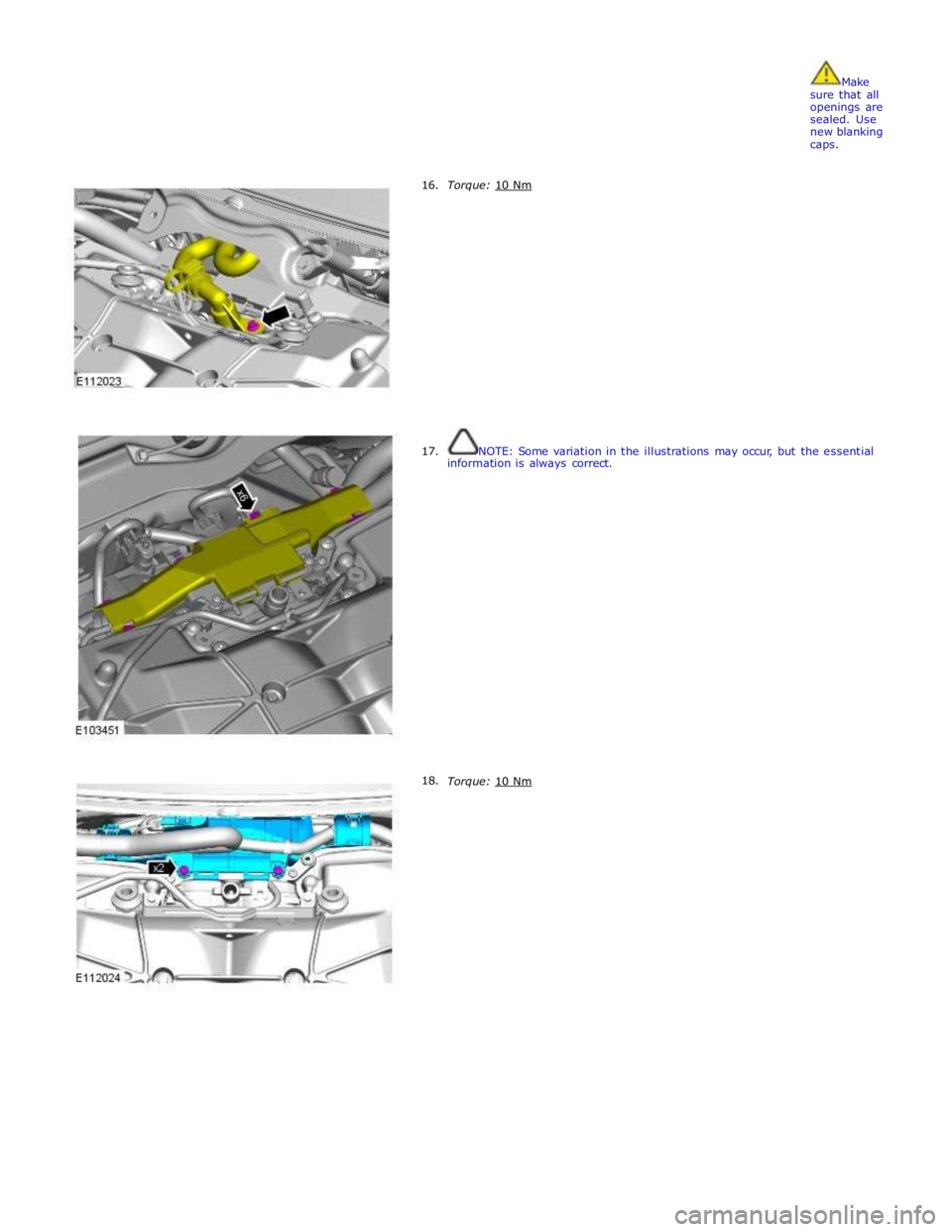 JAGUAR XFR 2010 1.G Workshop Manual  
Make 
sure that all 
openings are 
sealed. Use 
new blanking 
caps. 
 
     16. 
     17. 
18. Torque: 10 Nm  
 
 
 
 
 
 
 
 
 
 
 
 
 
 
 
 
 
 
NOTE: Some variation in the illustrations may occur