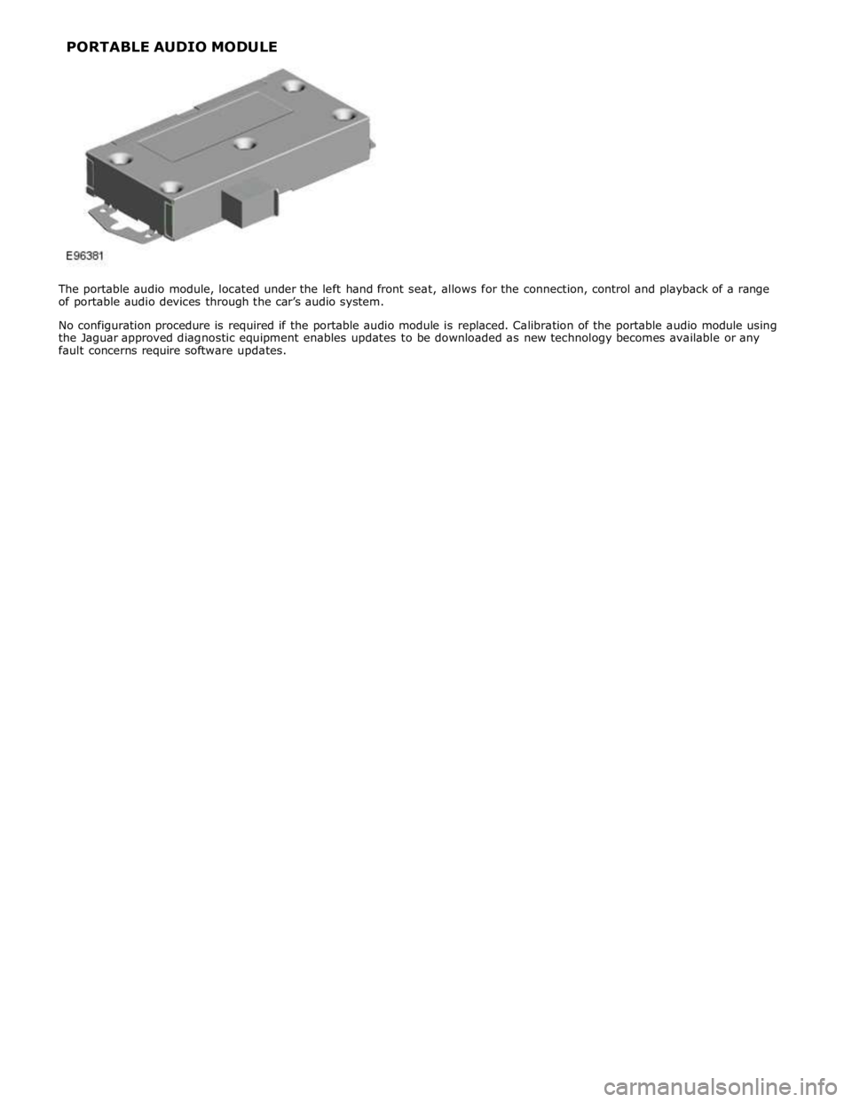 JAGUAR XFR 2010 1.G Workshop Manual PORTABLE AUDIO MODULE  