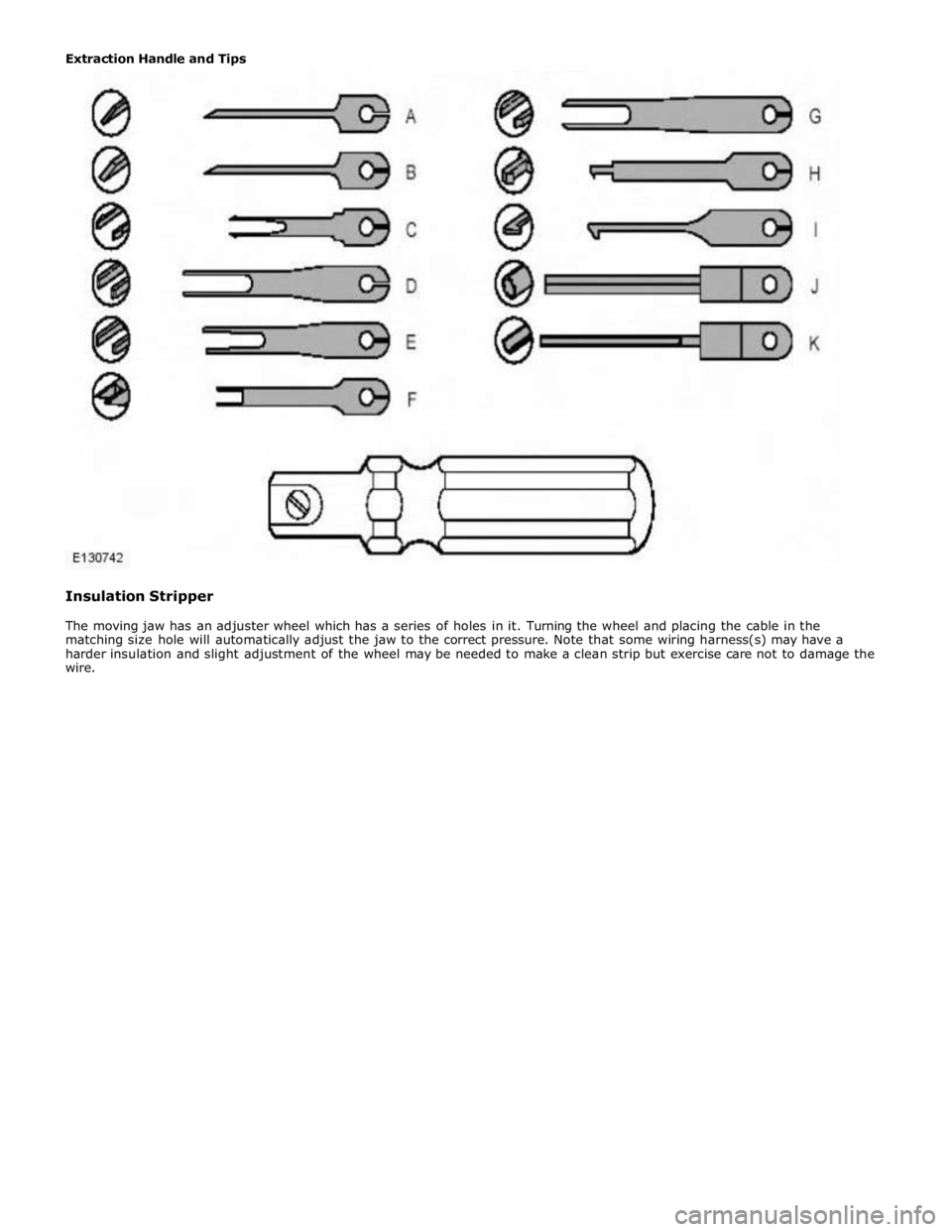 JAGUAR XFR 2010 1.G Workshop Manual Extraction Handle and Tips  