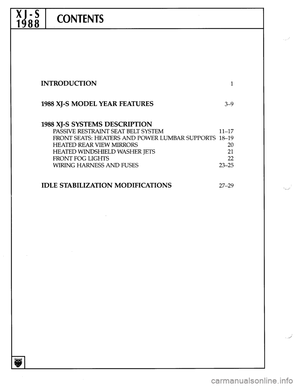 JAGUAR XJS 1988 1.G Update Manual 