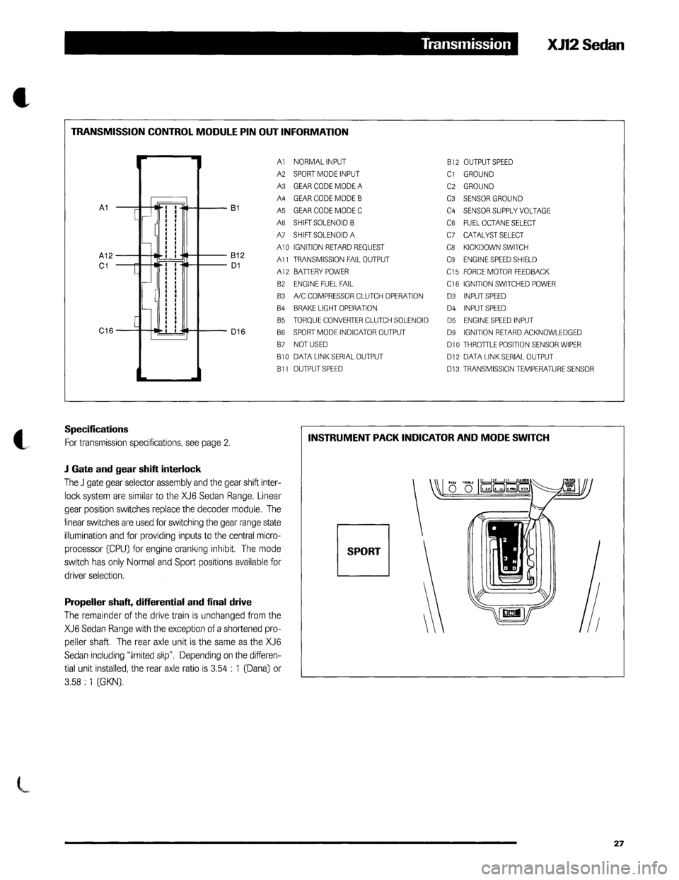 JAGUAR XJ12 1994 2.G Technical Information Manual 