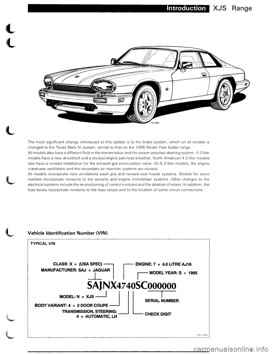 JAGUAR XJS 1995 2.G Update Manual 
