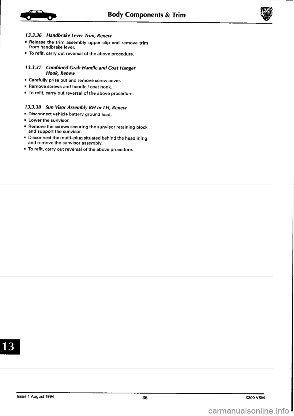 JAGUAR XJ6 1994 2.G Workshop Manual Second Edition 