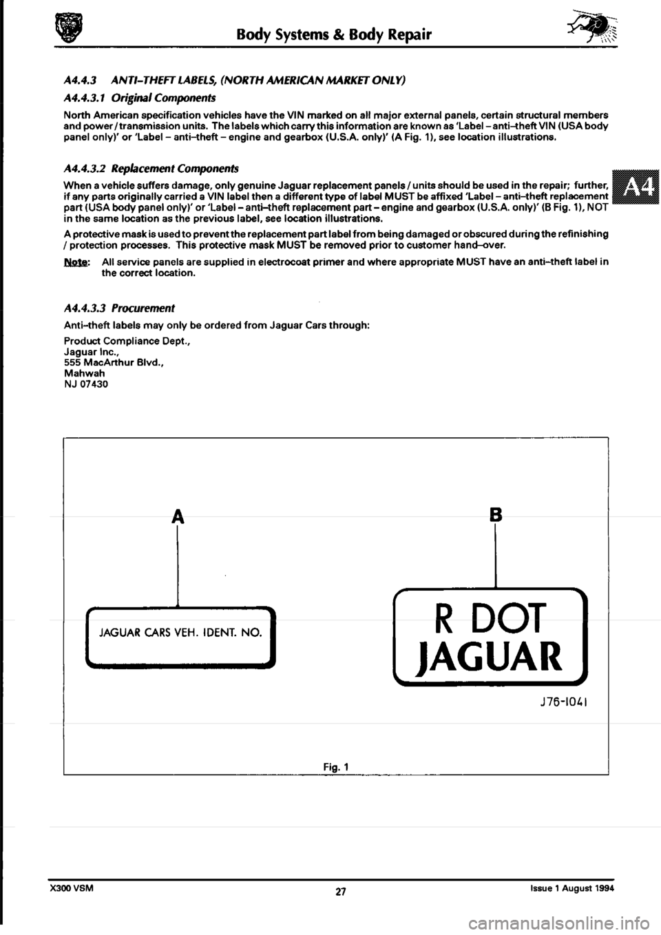 JAGUAR XJ6 1994 2.G Workshop Manual Second Edition 
