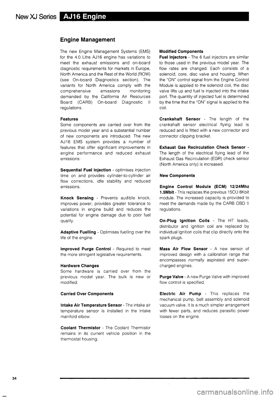 JAGUAR XJ 1995 2.G Technical Information Manual 
