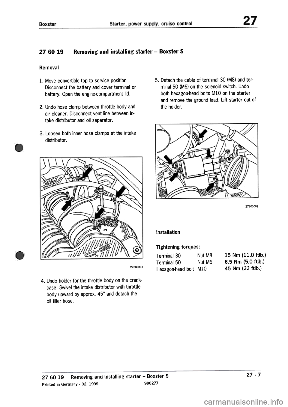 PORSCHE 986 BOXSTER 1997  Workshop Manual 