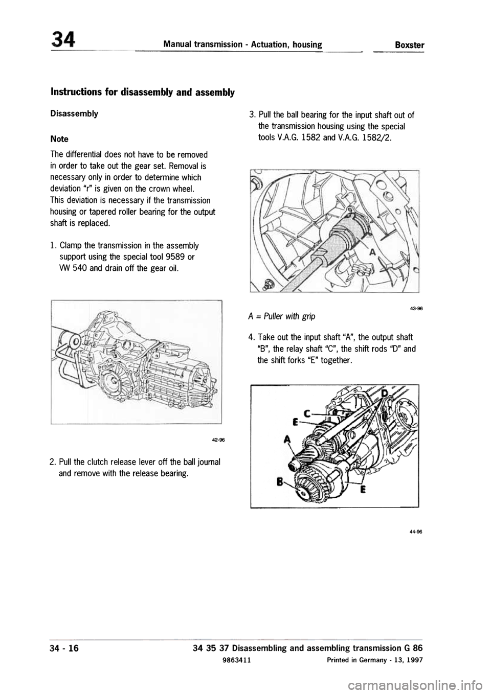 PORSCHE 986 BOXSTER 1997  Workshop Manual 