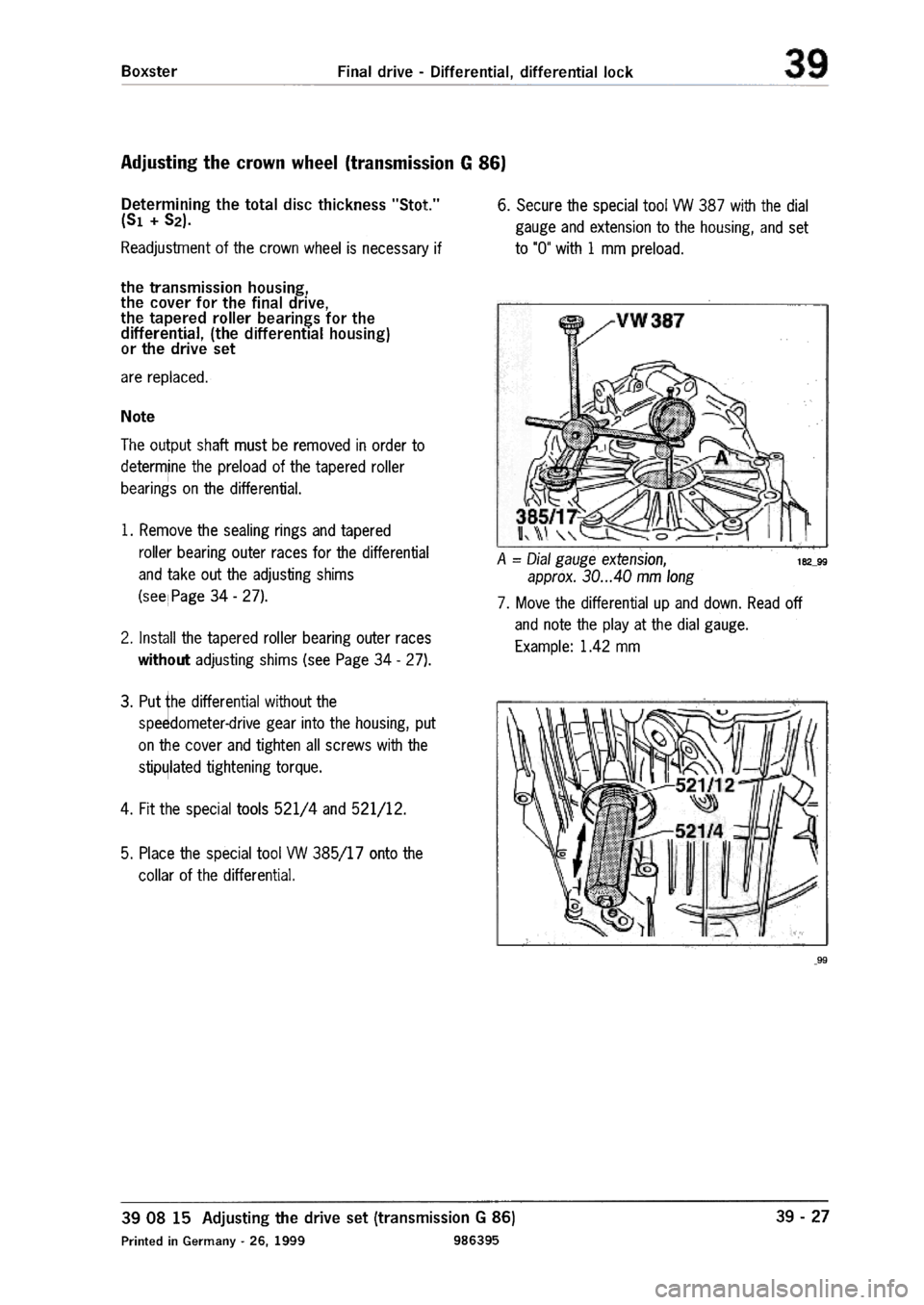 PORSCHE 986 BOXSTER 1997  Workshop Manual 