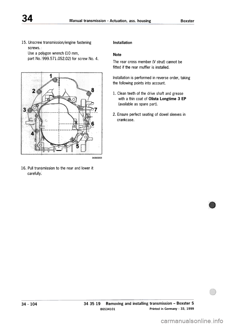 PORSCHE 986 BOXSTER 1997  Workshop Manual 