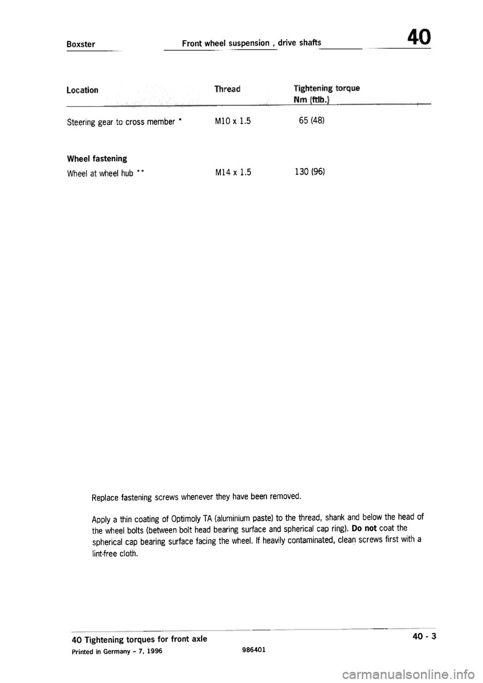 PORSCHE 986 BOXSTER 1997  Workshop Manual 
