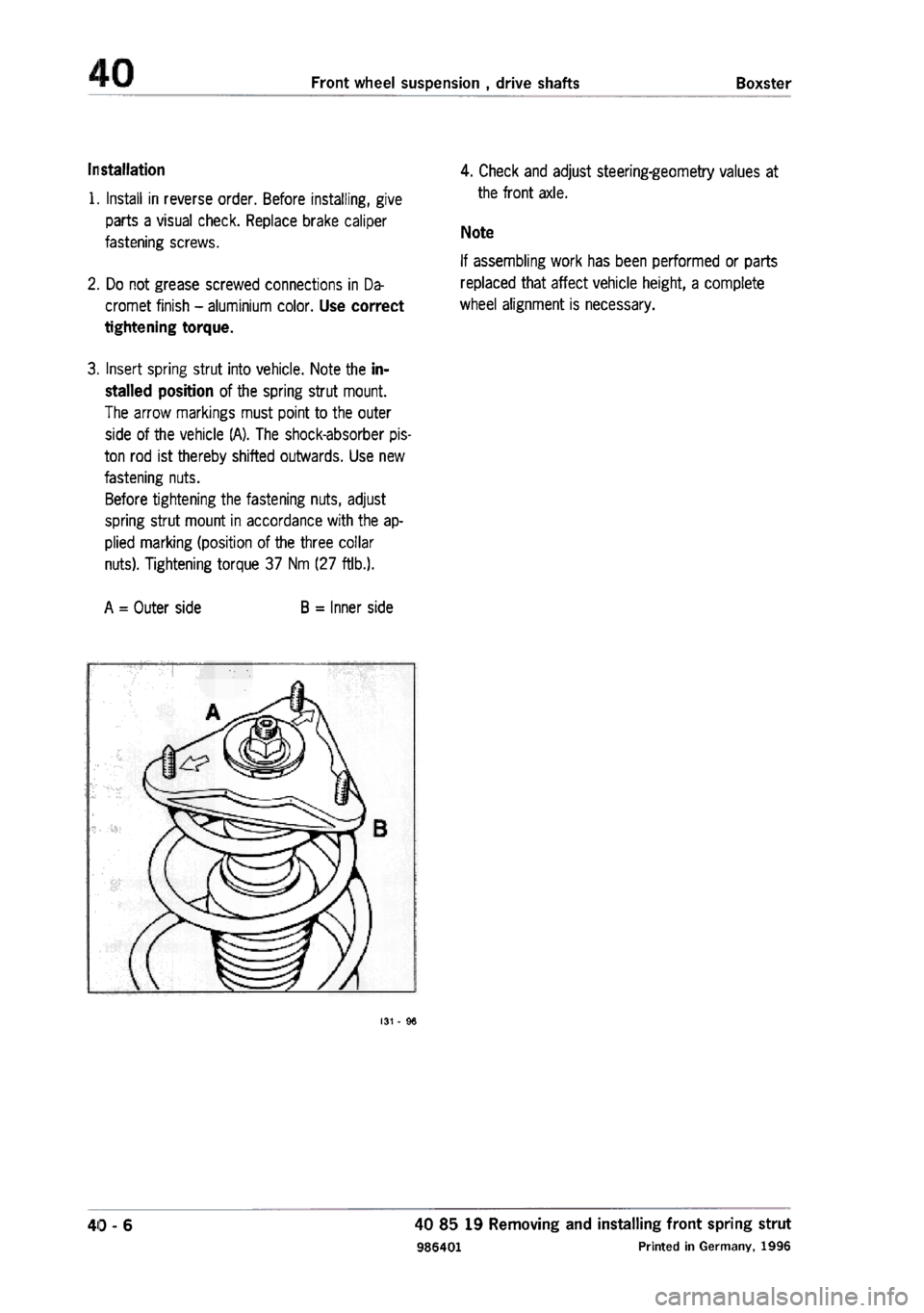 PORSCHE 986 BOXSTER 1997  Workshop Manual 