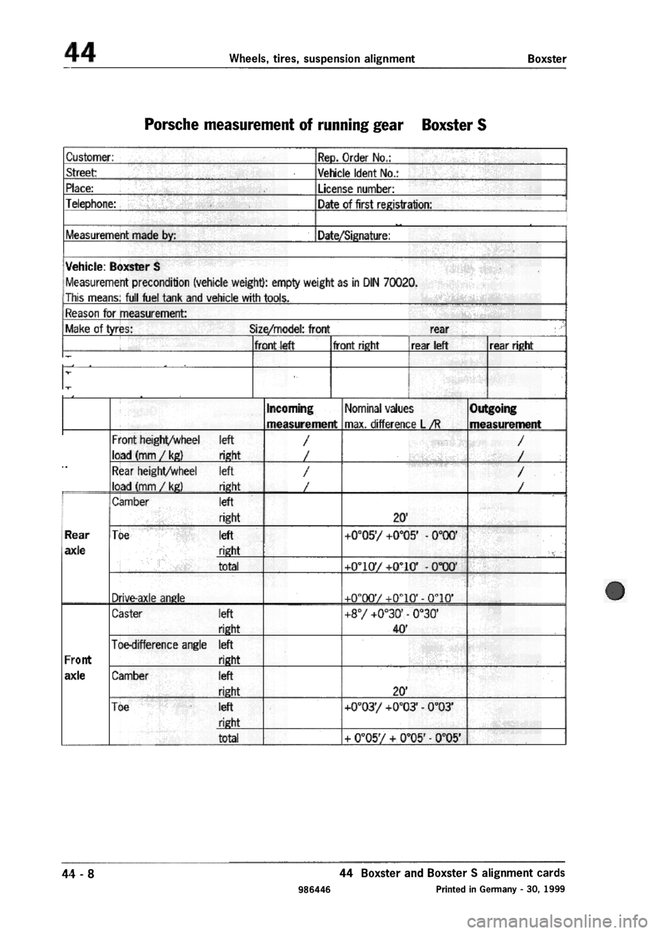 PORSCHE 986 BOXSTER 1997  Workshop Manual 