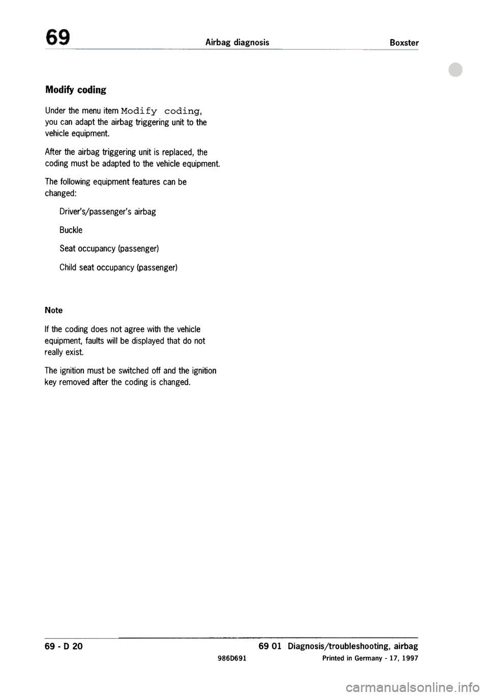 PORSCHE 986 BOXSTER 1997  Workshop Manual 