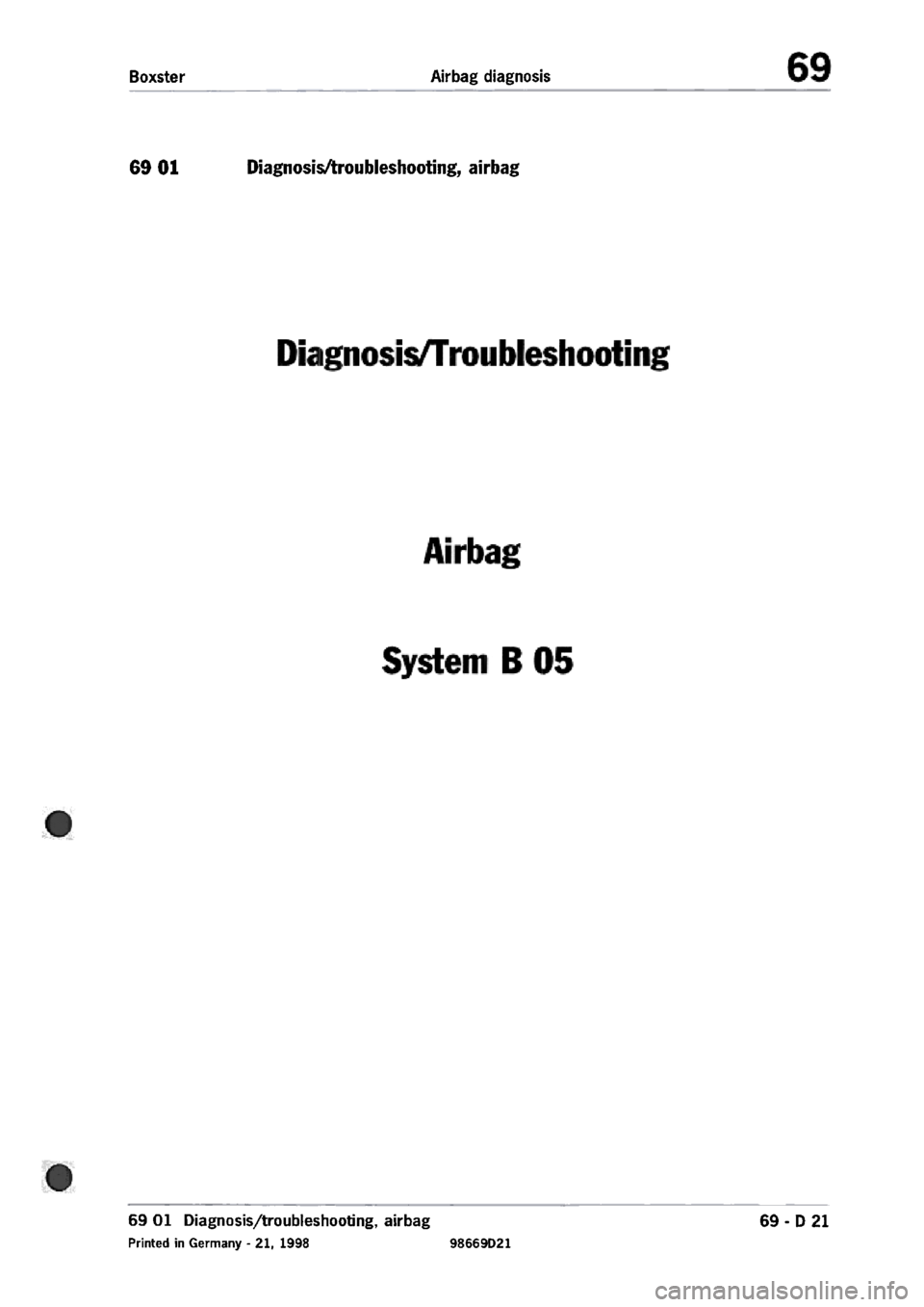 PORSCHE 986 BOXSTER 1997  Workshop Manual 