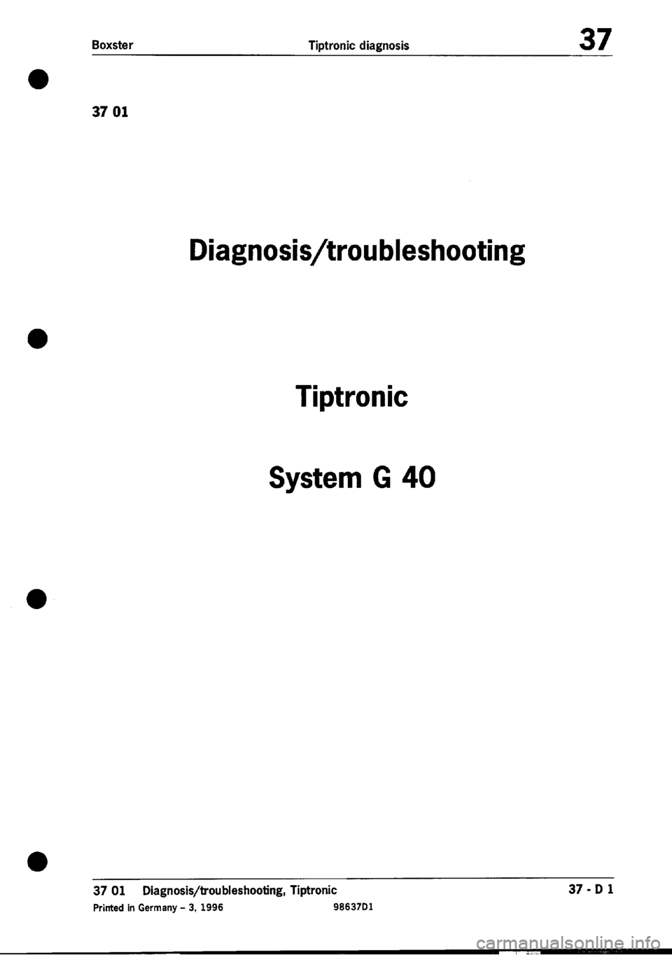 PORSCHE 986 BOXSTER 1997  Workshop Manual 