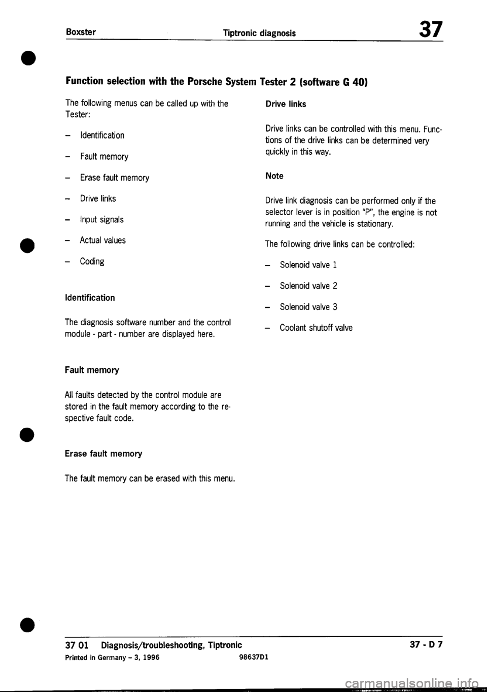 PORSCHE 986 BOXSTER 1997  Workshop Manual 