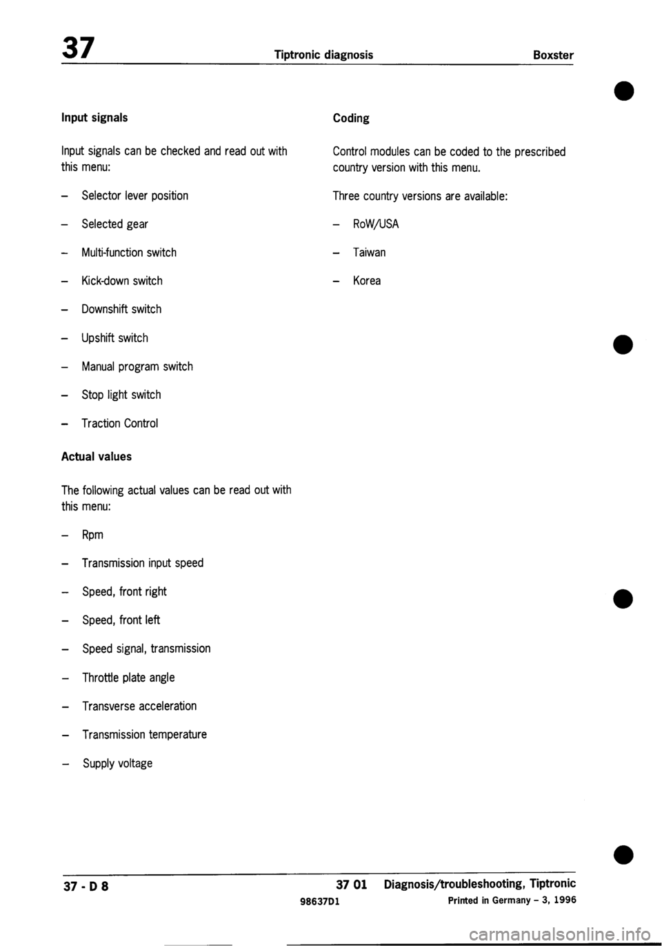 PORSCHE 986 BOXSTER 1997  Workshop Manual 