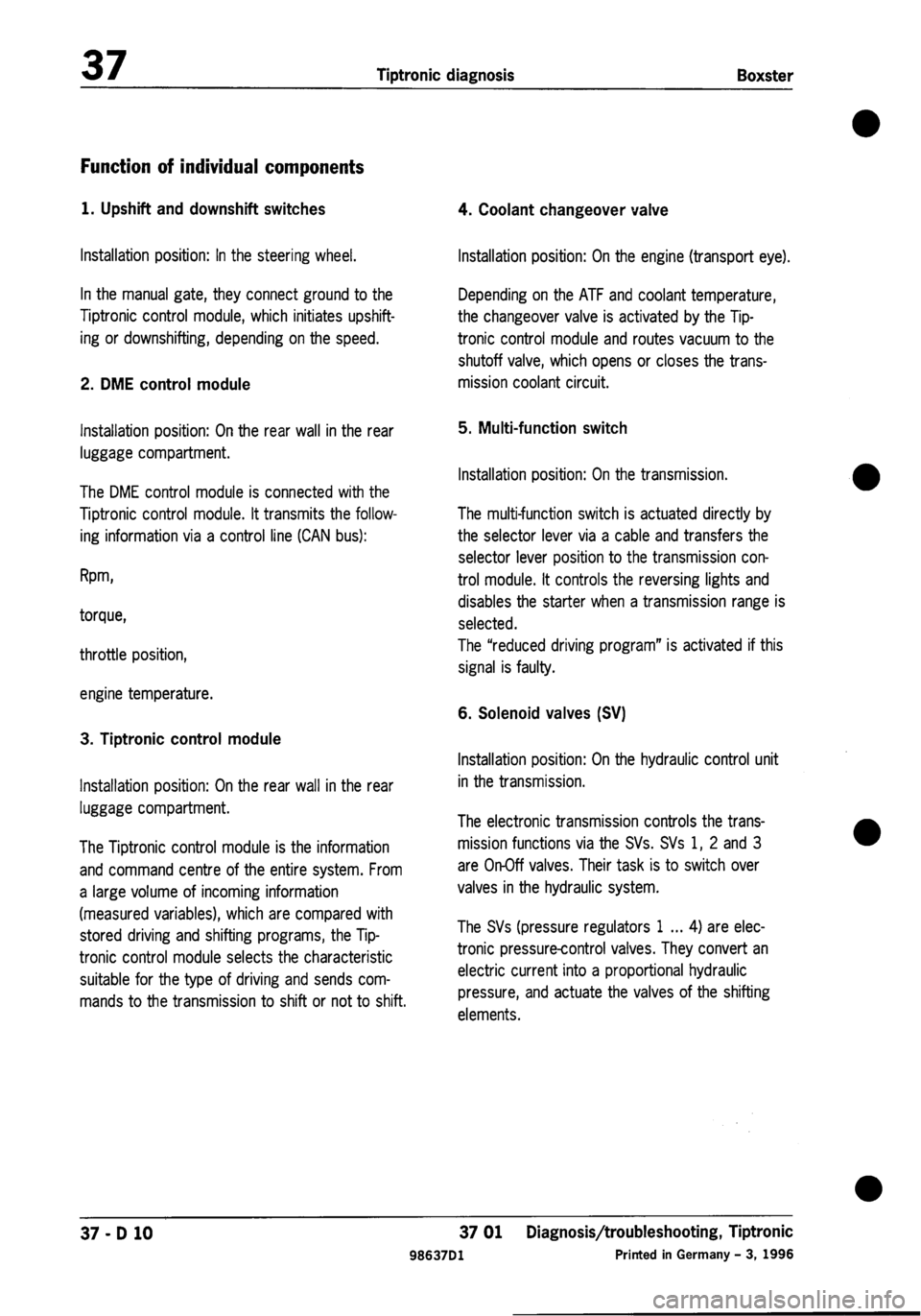 PORSCHE 986 BOXSTER 1997  Workshop Manual 