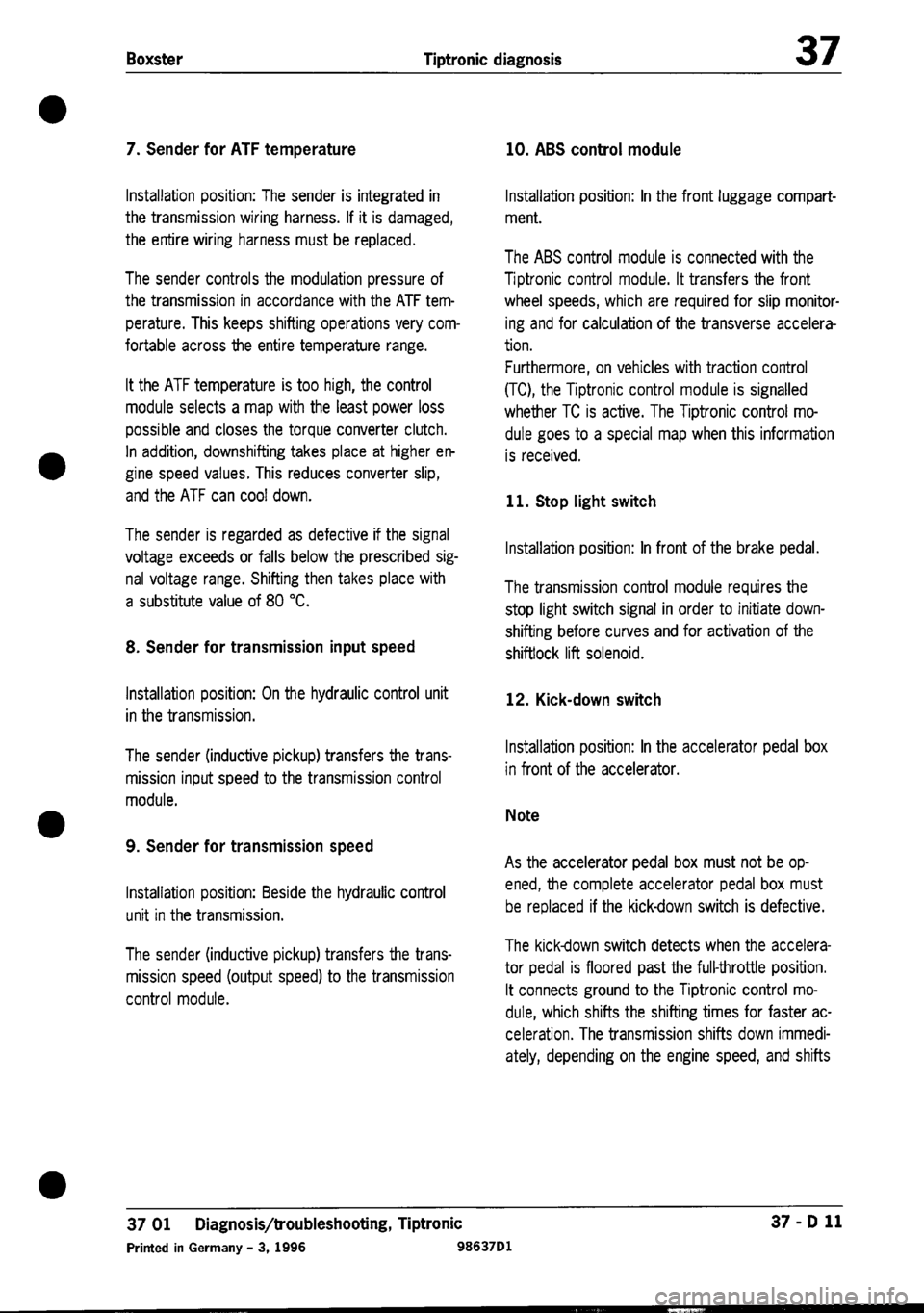 PORSCHE 986 BOXSTER 1997  Workshop Manual 
