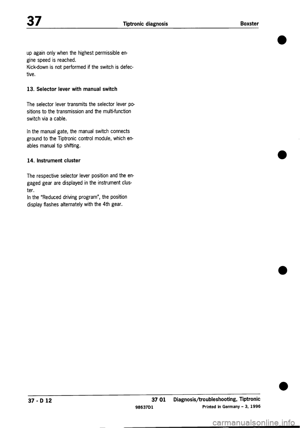 PORSCHE 986 BOXSTER 1997  Workshop Manual 