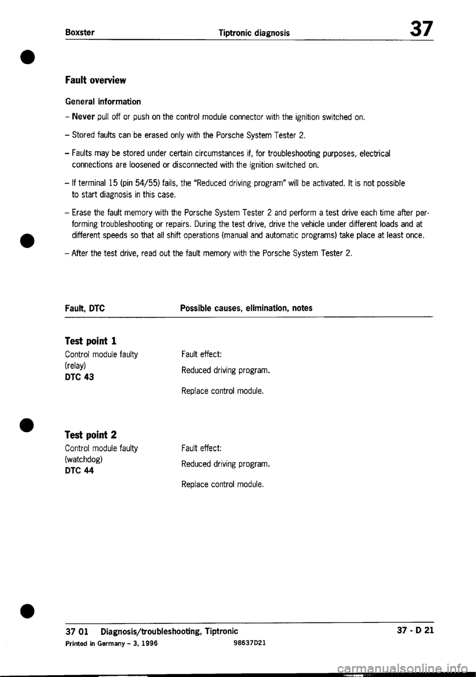 PORSCHE 986 BOXSTER 1997  Workshop Manual 