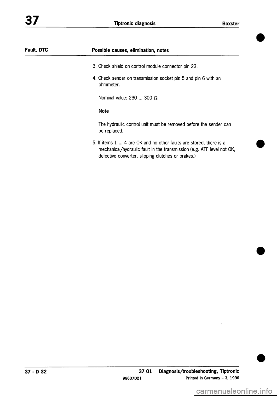 PORSCHE 986 BOXSTER 1997  Workshop Manual 