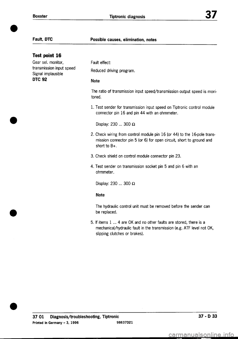 PORSCHE 986 BOXSTER 1997  Workshop Manual 