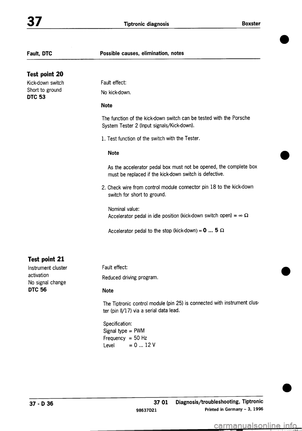 PORSCHE 986 BOXSTER 1997  Workshop Manual 
