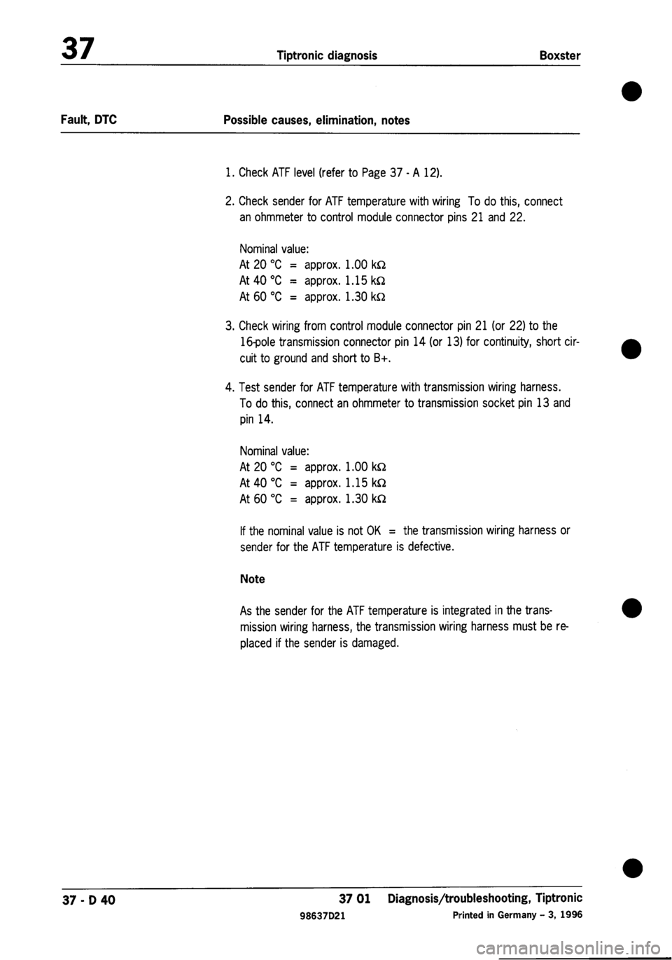PORSCHE 986 BOXSTER 1997  Workshop Manual 