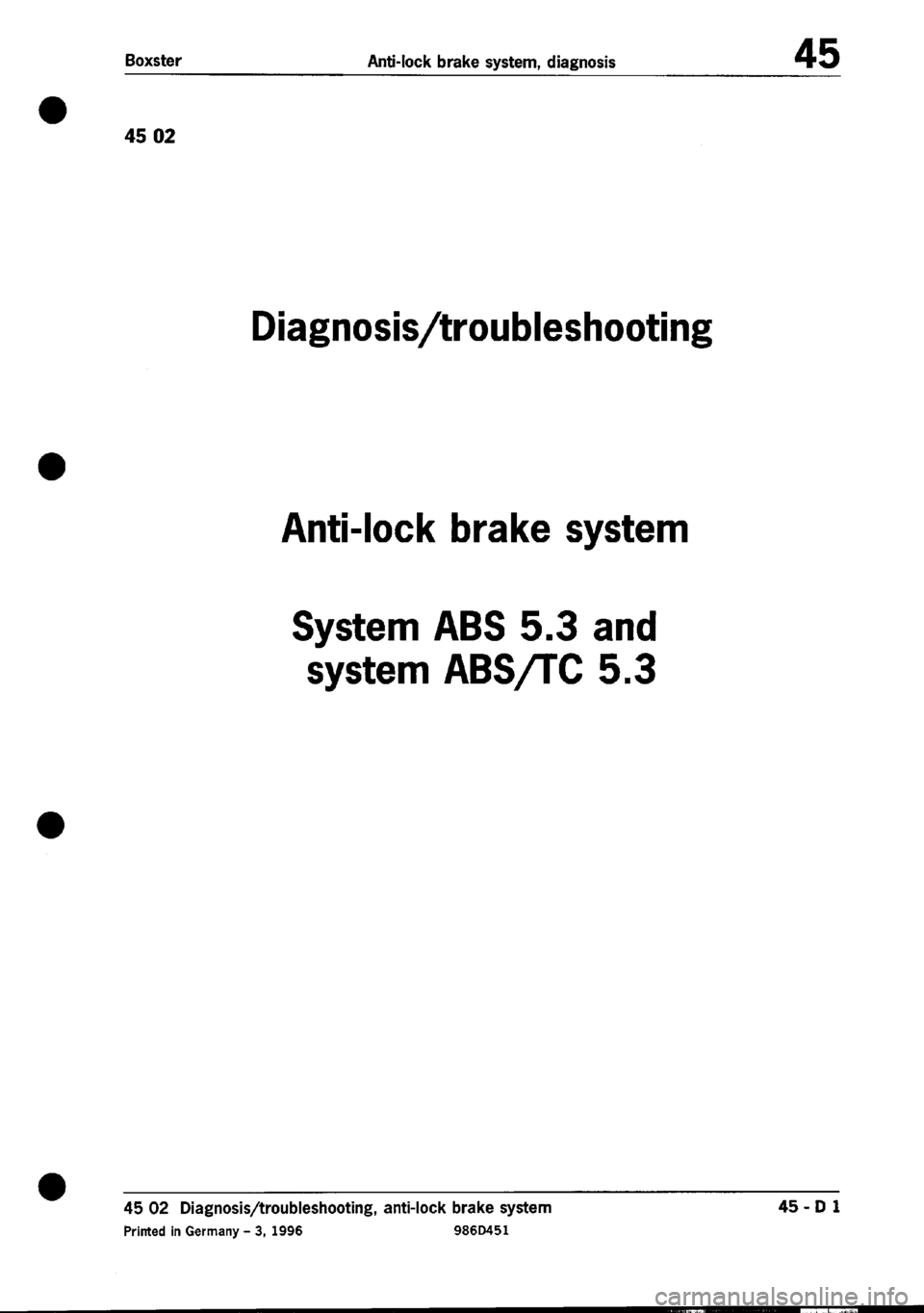 PORSCHE 986 BOXSTER 1997  Workshop Manual 