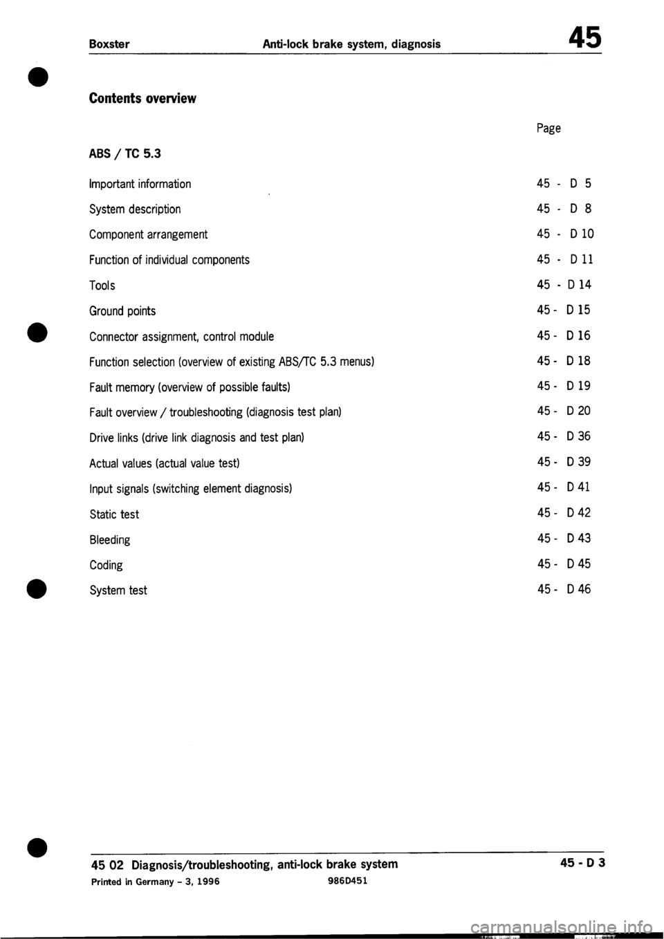 PORSCHE 986 BOXSTER 1997  Workshop Manual 