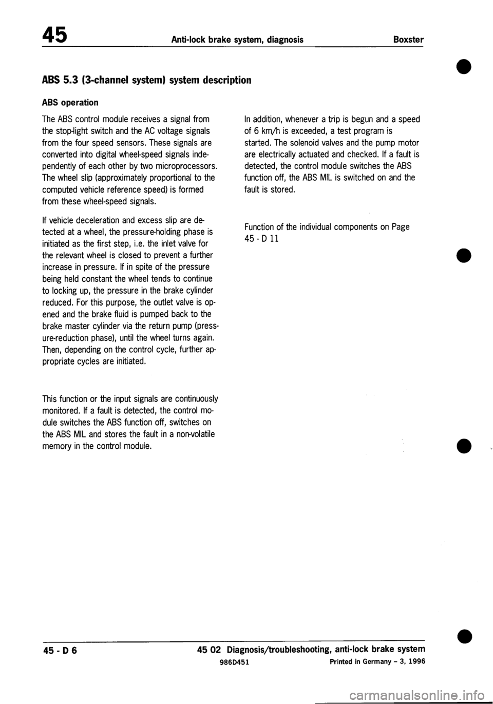 PORSCHE 986 BOXSTER 1997  Workshop Manual 