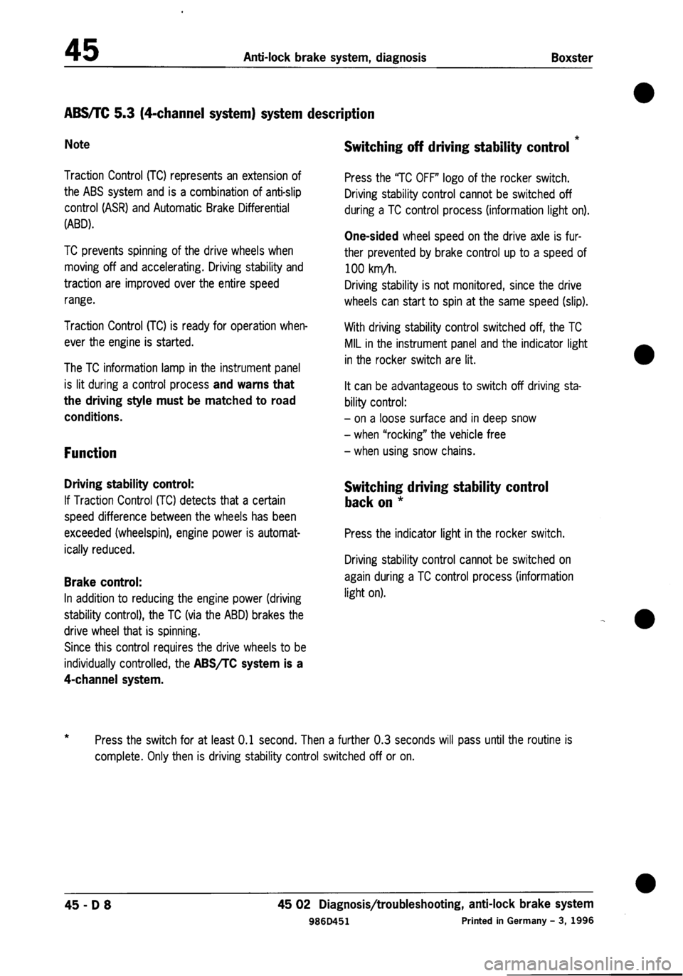 PORSCHE 986 BOXSTER 1997  Workshop Manual 