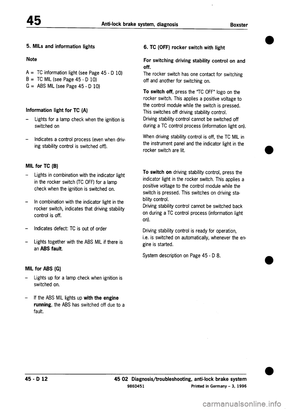 PORSCHE 986 BOXSTER 1997  Workshop Manual 