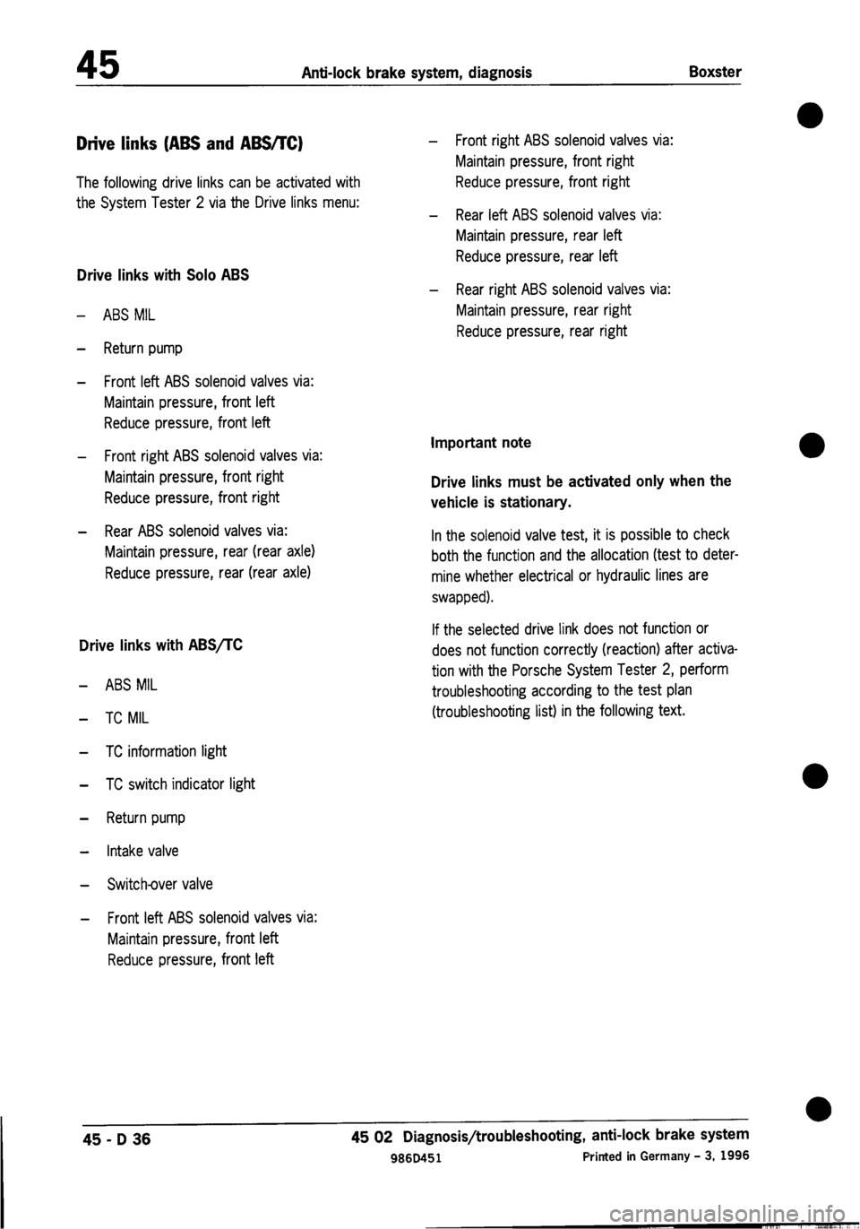PORSCHE 986 BOXSTER 1997  Workshop Manual 