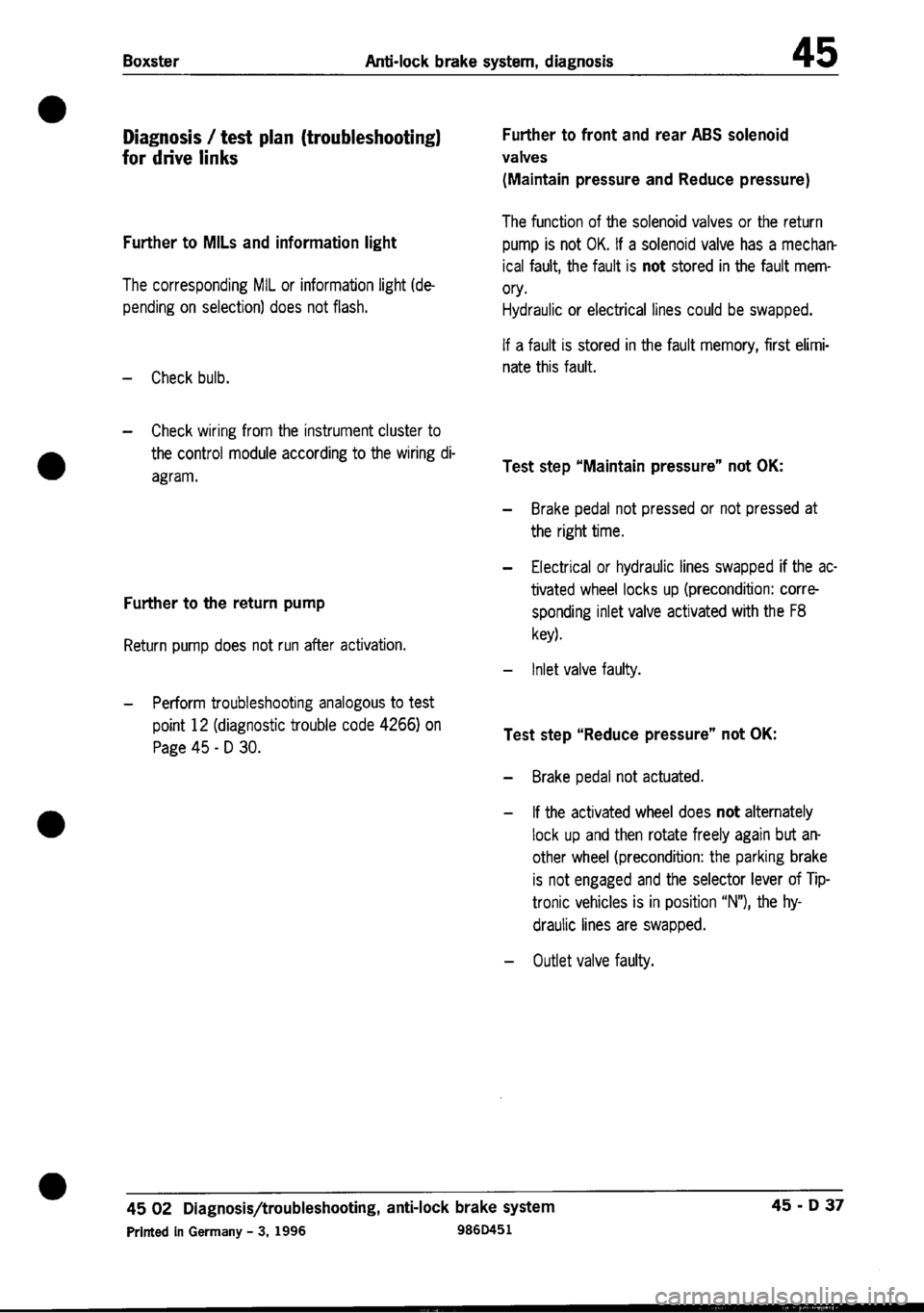 PORSCHE 986 BOXSTER 1997  Workshop Manual 