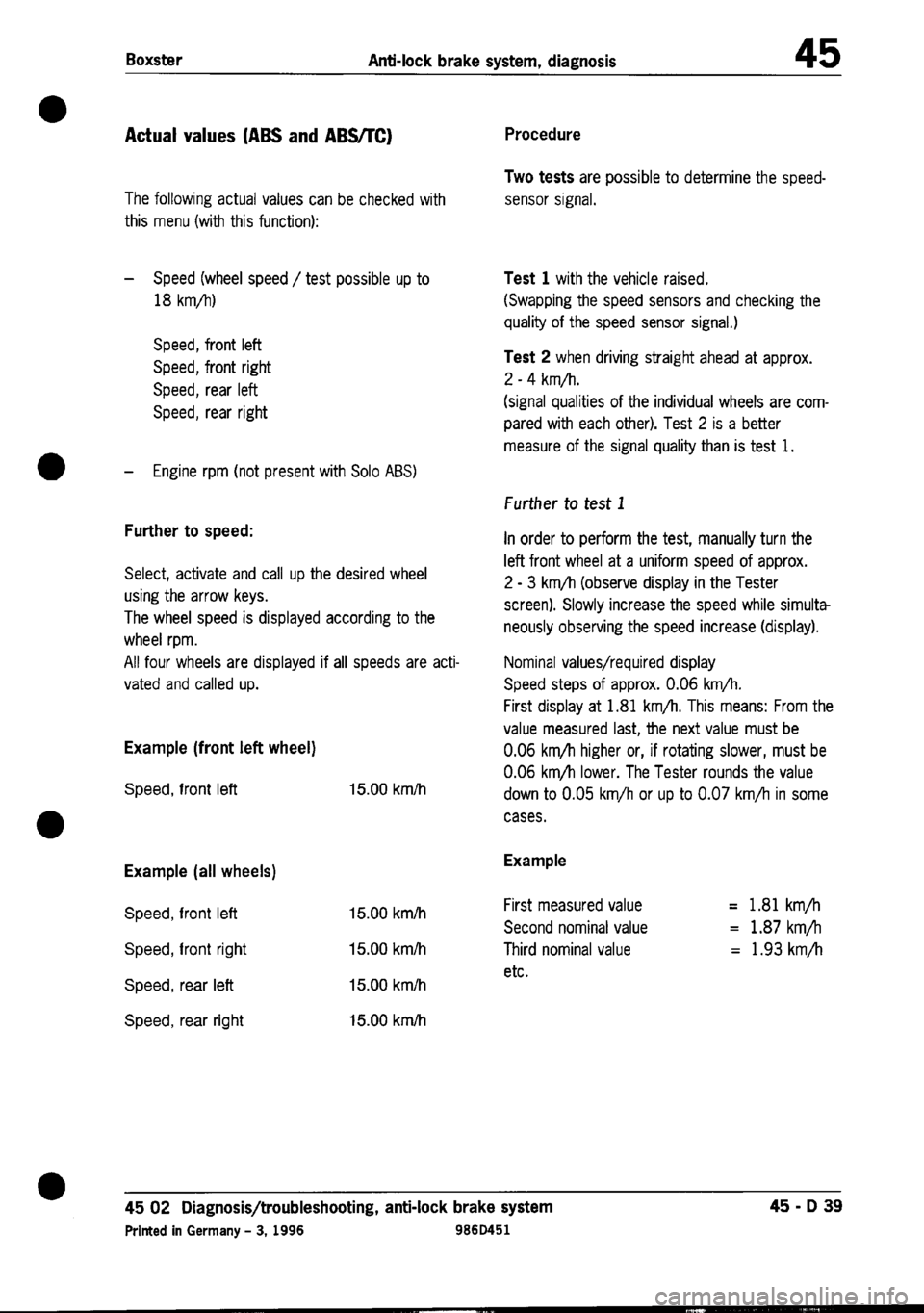 PORSCHE 986 BOXSTER 1997  Workshop Manual 