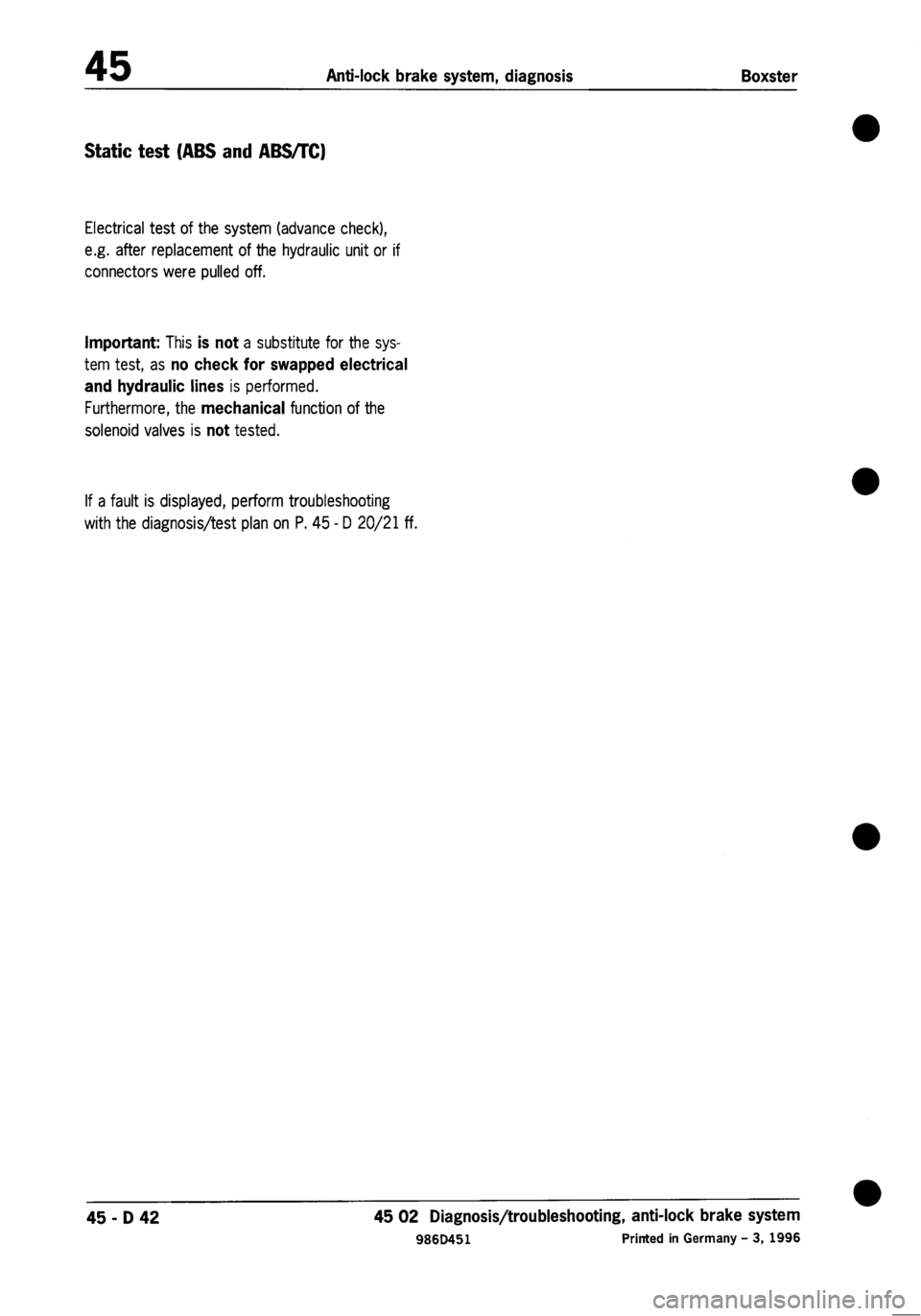 PORSCHE 986 BOXSTER 1997  Workshop Manual 