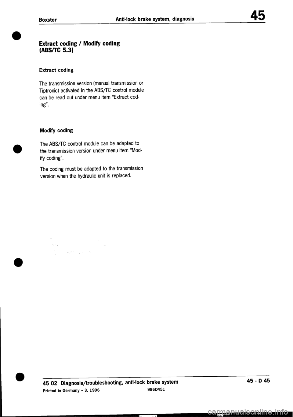 PORSCHE 986 BOXSTER 1997  Workshop Manual 
