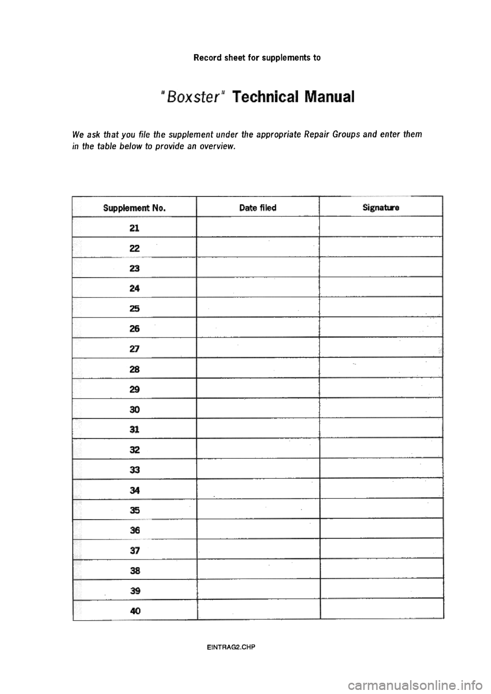 PORSCHE 986 BOXSTER 1997  Workshop Manual 
