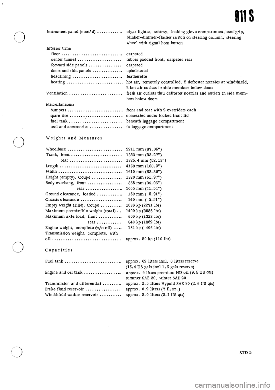 PORSCHE 911 1968 1.G Technical Data Workshop Manual 