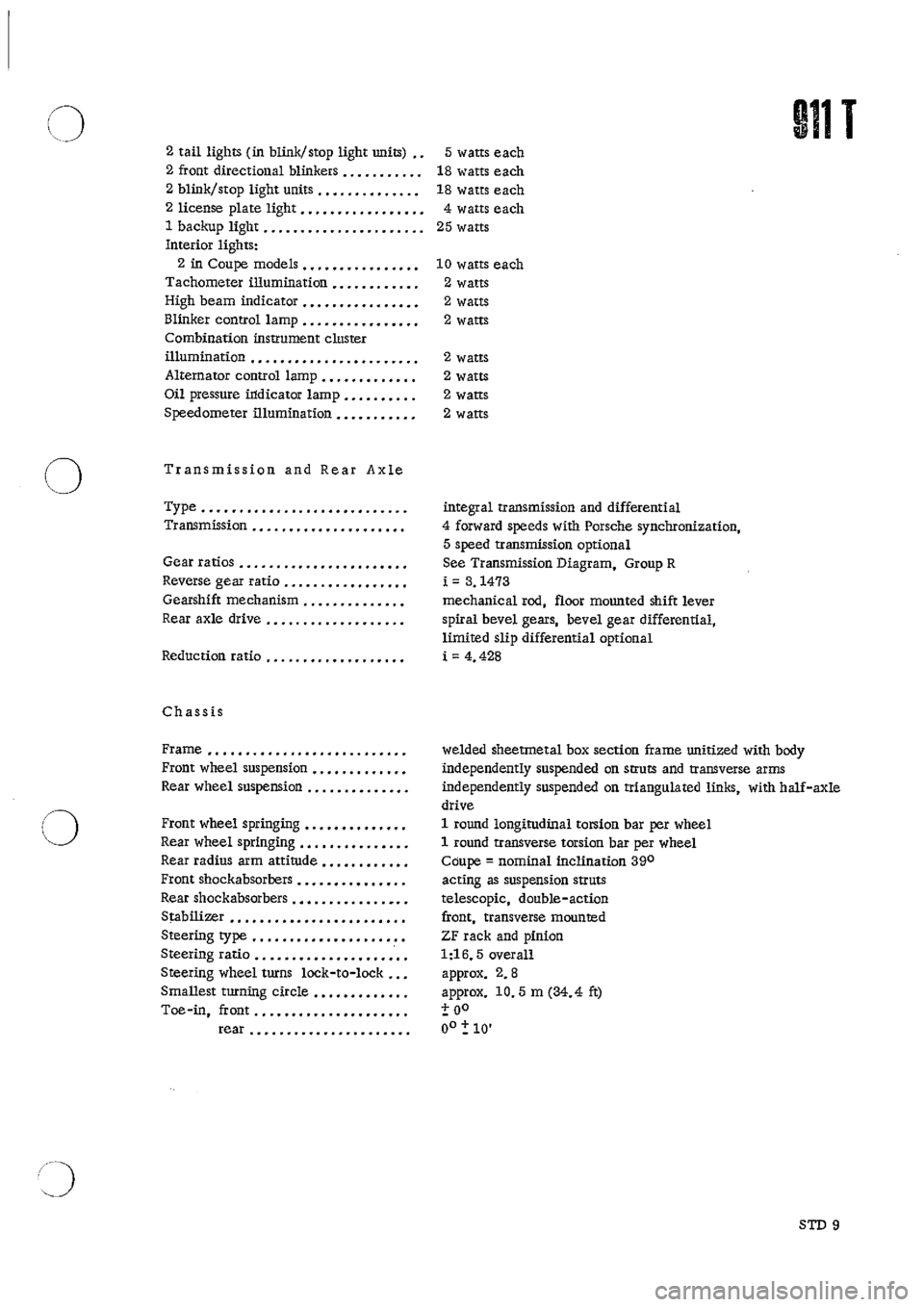 PORSCHE 911 1968 1.G Technical Data Workshop Manual 
