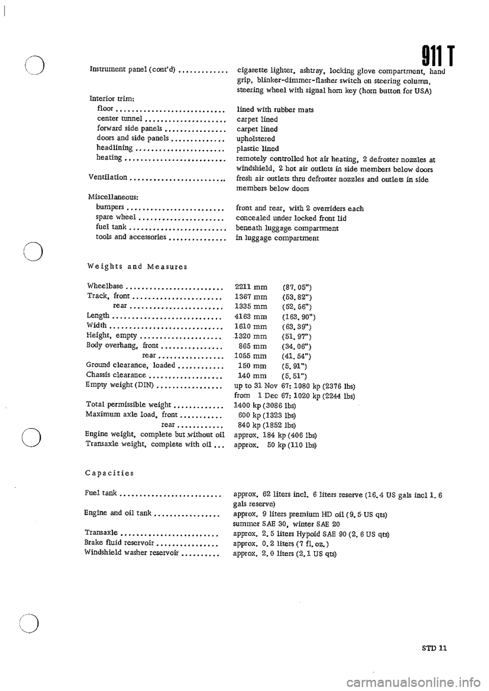 PORSCHE 911 1968 1.G Technical Data Workshop Manual 